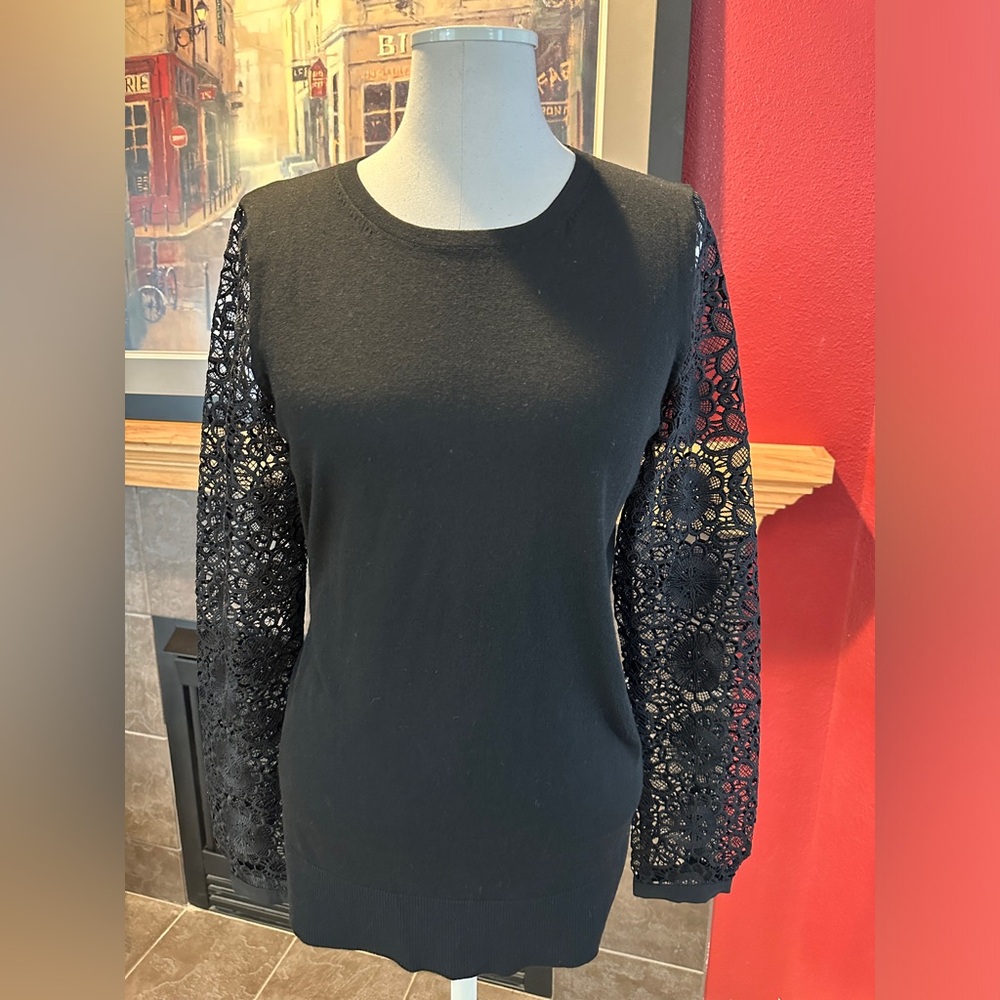 NWT Loft black lace sleeve sweater